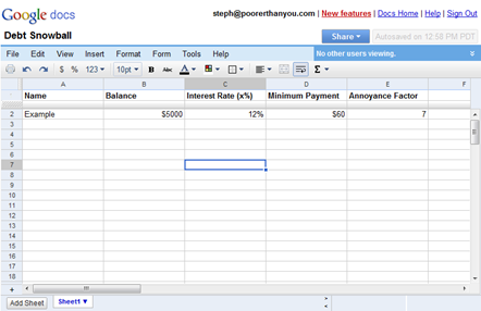 Debt Snowball Spreadsheet on Google Docs