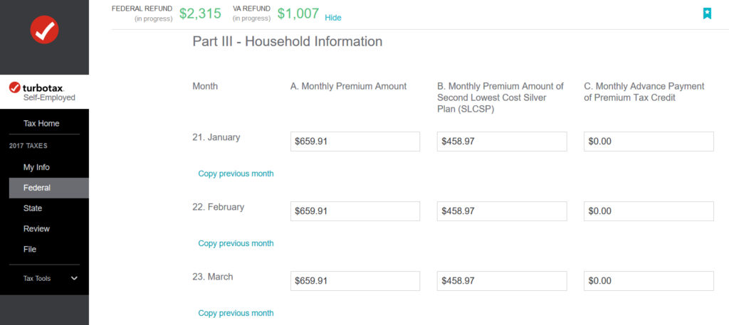 1095-A in Turbo Tax During