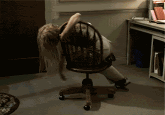 Buffy spinning in a chair from the episode "Beer Bad." Which is not a favorite episode of mine, but has some good one-liners. The part with Willow and Xander and the fake ID particularly.