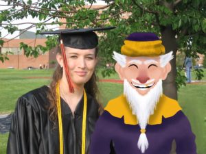 2009 Graduation, Stephonee in cap and gown with mysterious stranger